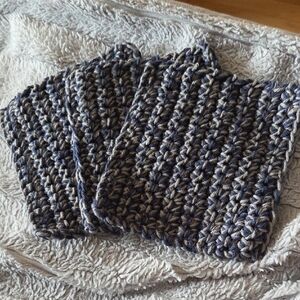 Handmade 3 Piece Set of Crocheted 100% Cotton Washcloths in Gray & Navy